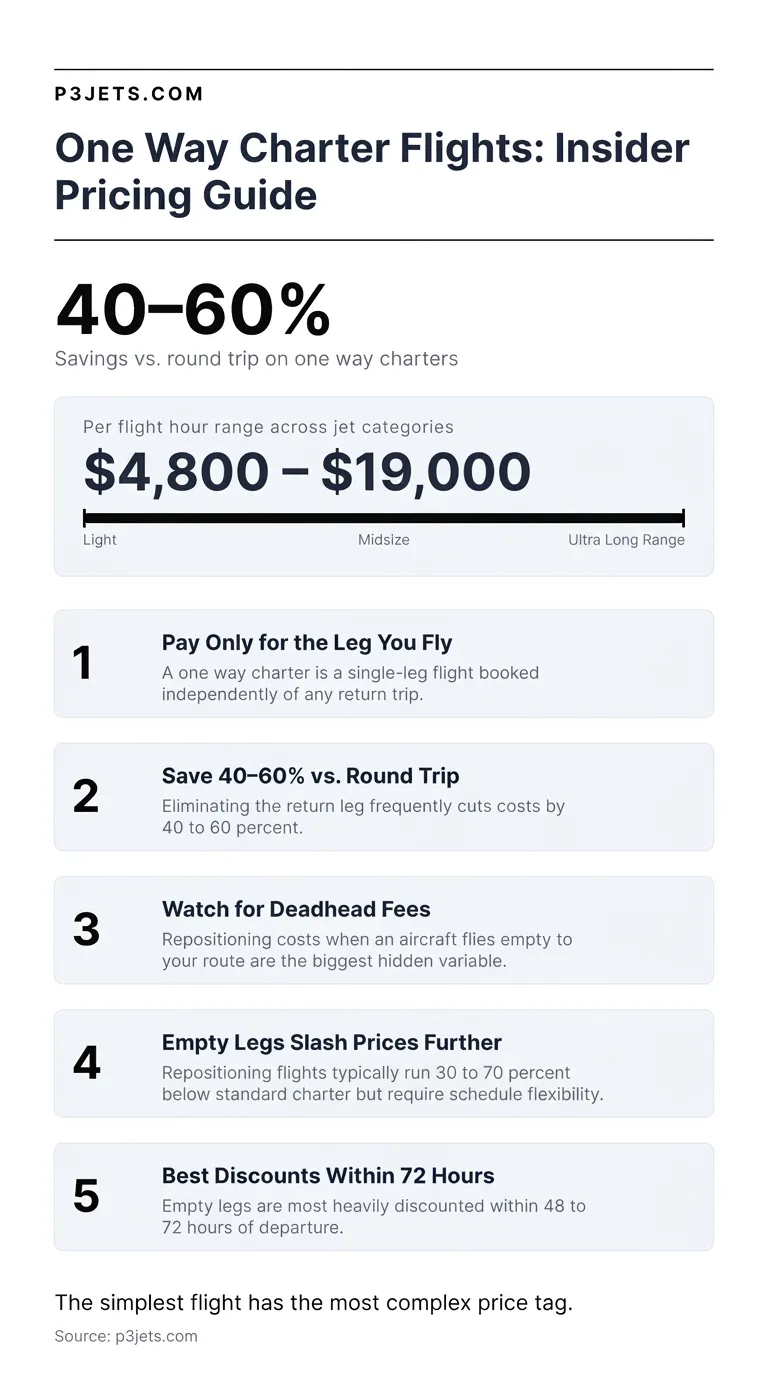 Infographic: one way charter flights pricing guide, $4,800 to $19,000 per flight hour, five insider tips
