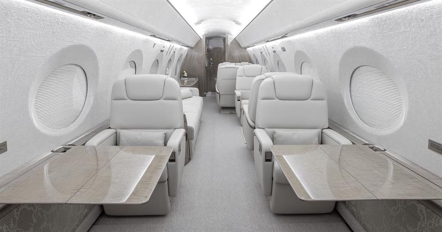 Spacious heavy jet cabin configured for group charter