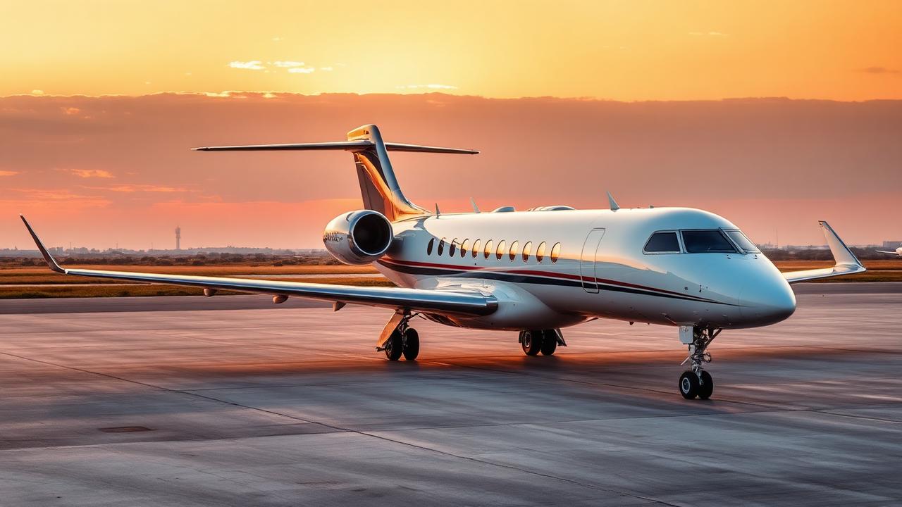 P3 Jets private jet on the ramp at sunset for rebrand announcement