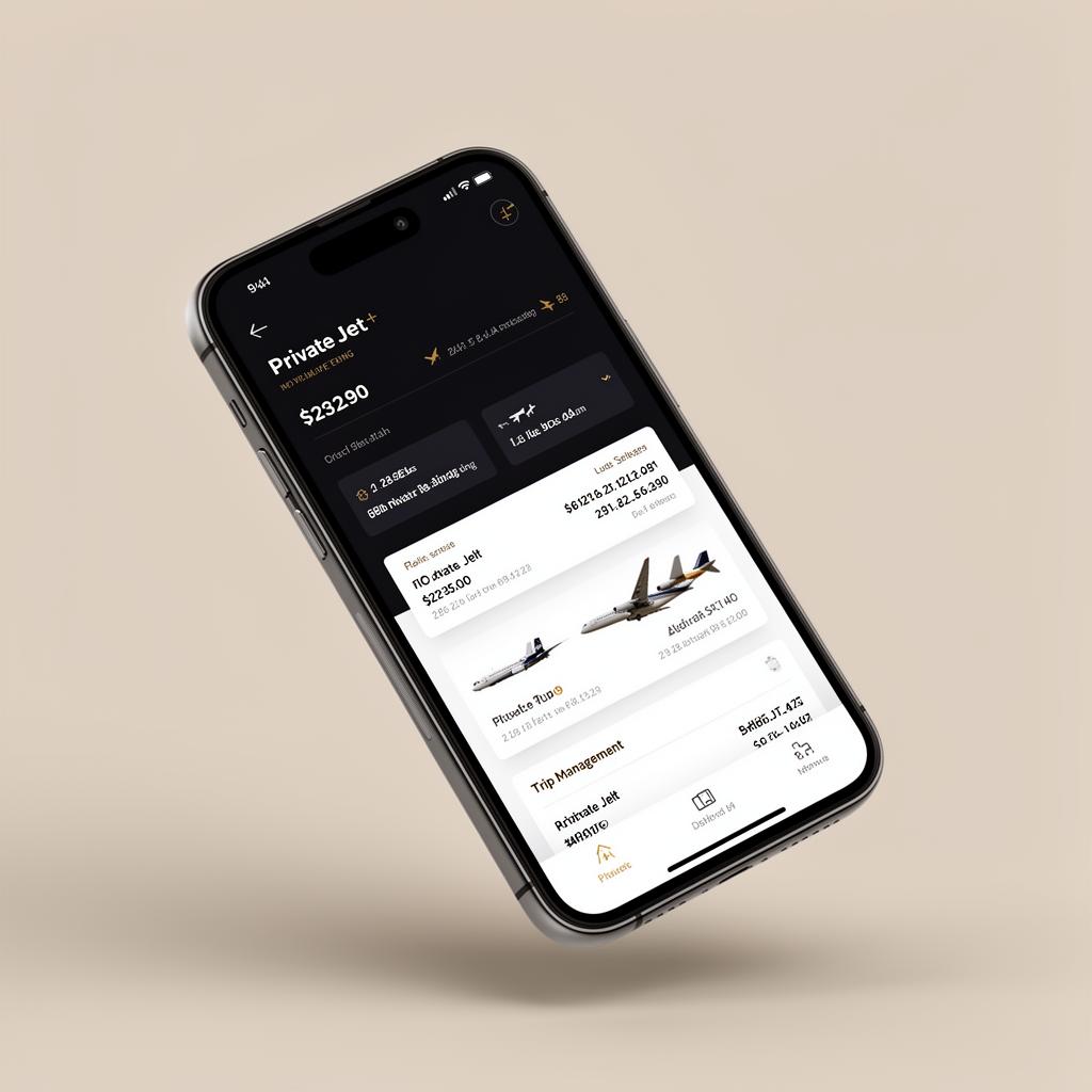 P3 Jets mobile app showing aircraft booking and trip management